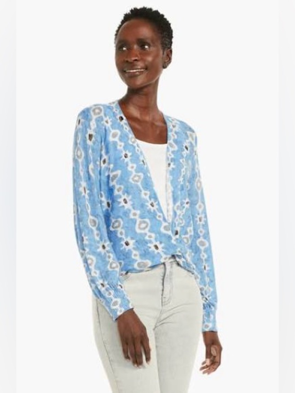 Nic + Zoe NWT Blue Tie-Dye Abstract Print Lightweight Cardigan Large MSRP $158